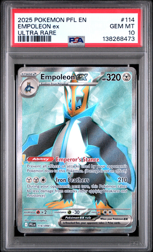 2025 Pokémon PFL EN Phantasmal Flames Empoleon ex #114 Ultra Rare PSA 10 Cert #138268473