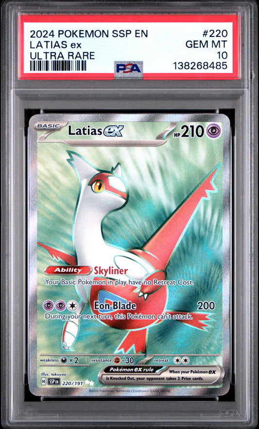 2024 Pokémon SSP EN Latias ex #220 Ultra Rare PSA 10 Cert #138268485
