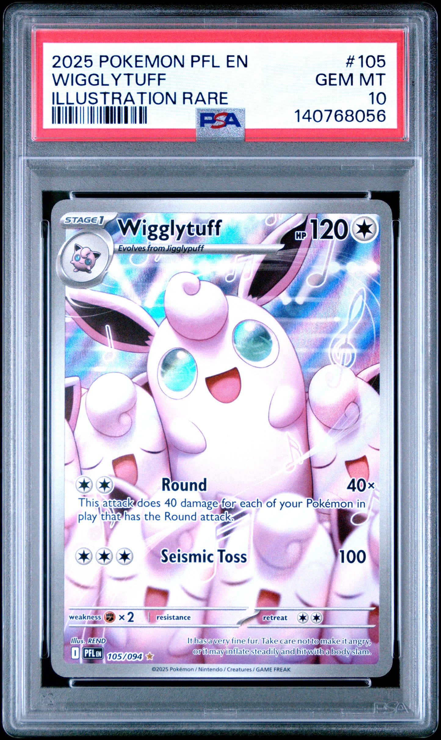 2025 Pokémon PFL EN Phantasmal Flames Wigglytuff #105 Illustration Rare — PSA 10 Cert #140768056