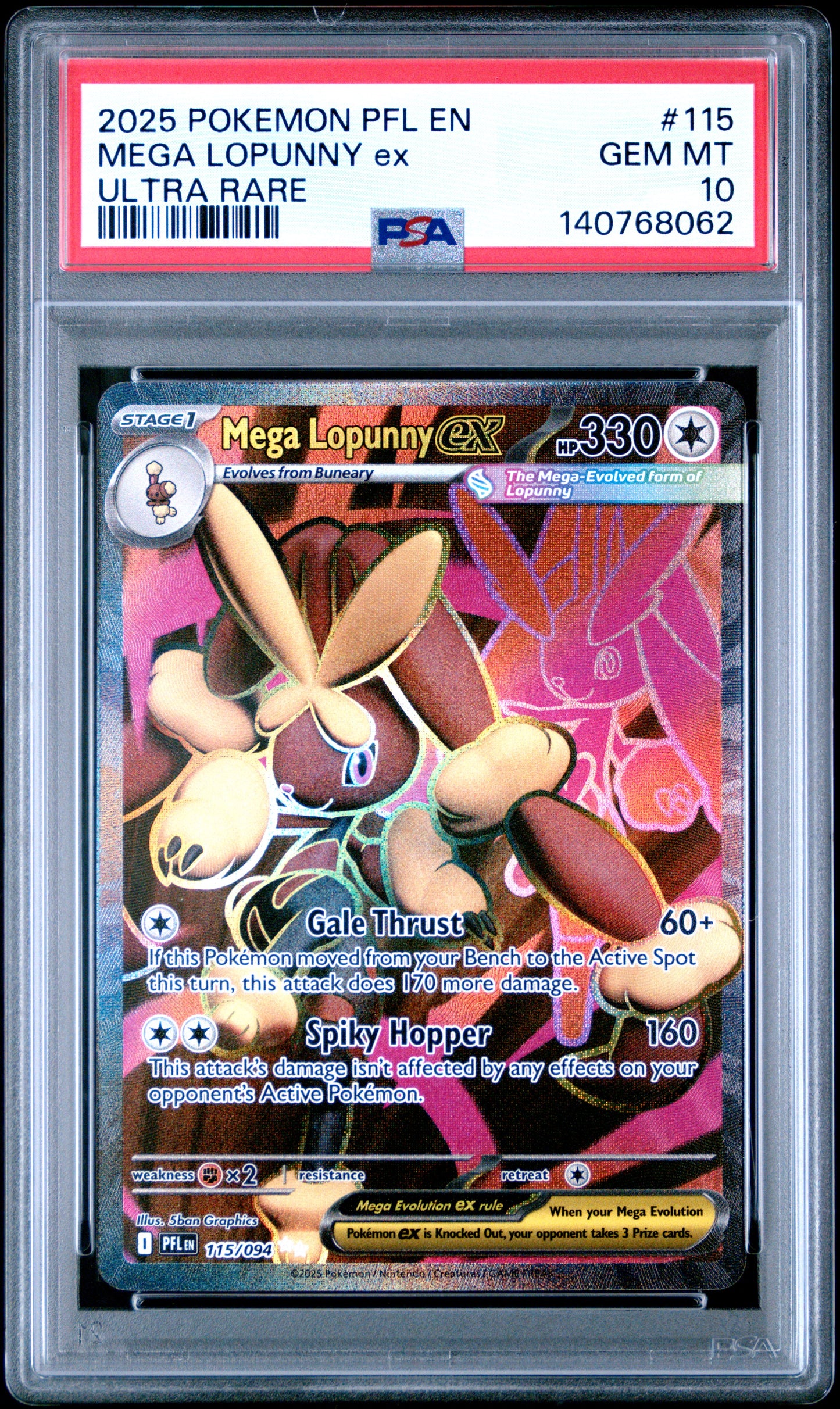 2025 Pokémon PFL EN Phantasmal FlamesMega Lopunny ex #115 Ultra Rare PSA 10 Cert #140768062