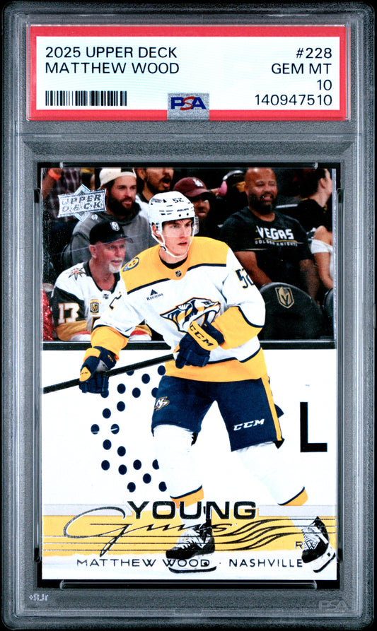 2025-26 Upper Deck Series 1 Hockey Matthew Wood #228 Young Guns RC — PSA 10 Cert #140947510