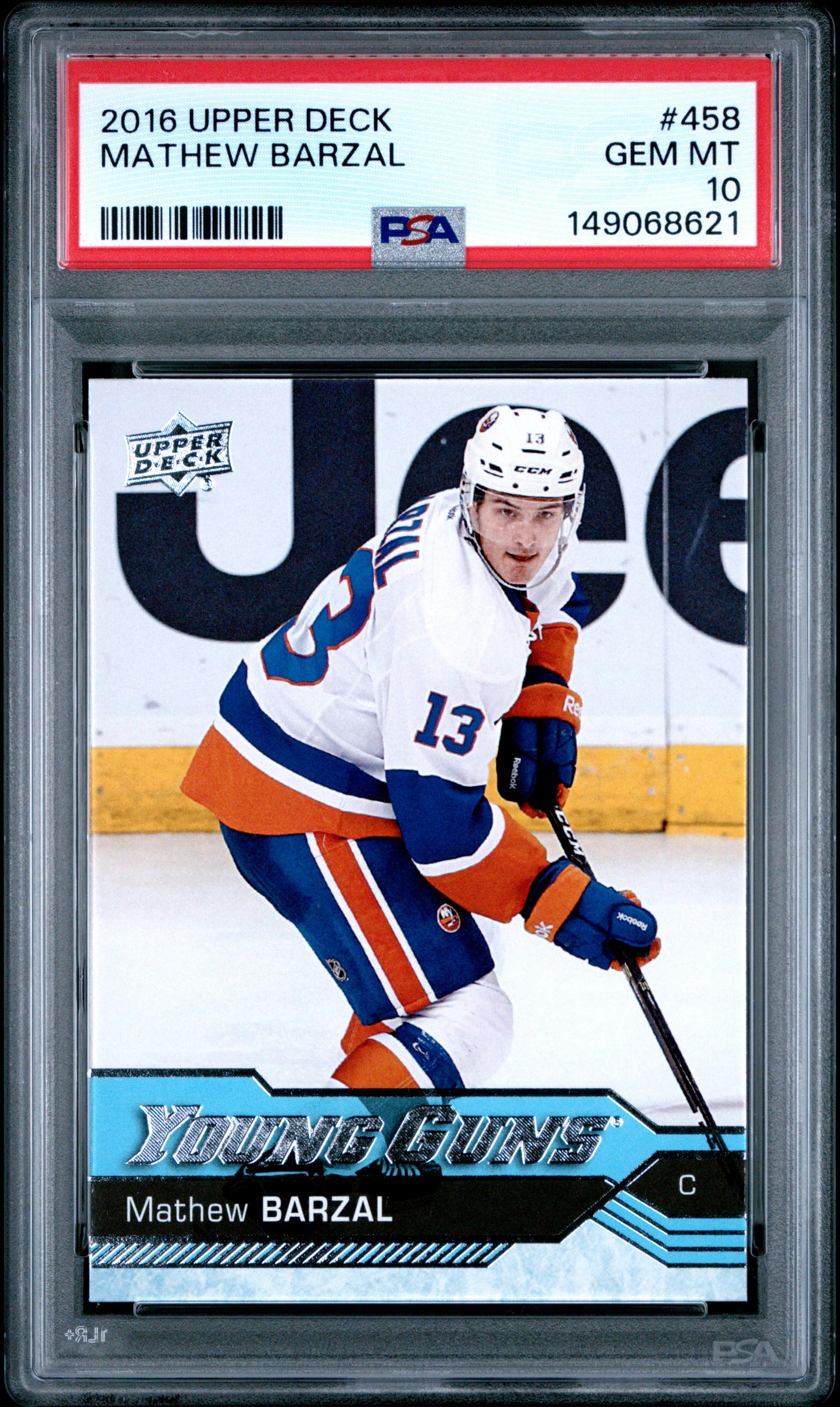 2016-17 Upper Deck Series 2 Mathew Barzal #458 Young Guns PSA 10 Cert #149068621