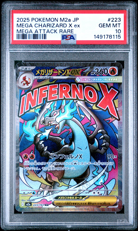 2025 Pokémon Japanese M2a Mega Charizard X ex #223 Mega Attack Rare — PSA 10 Cert #149178115
