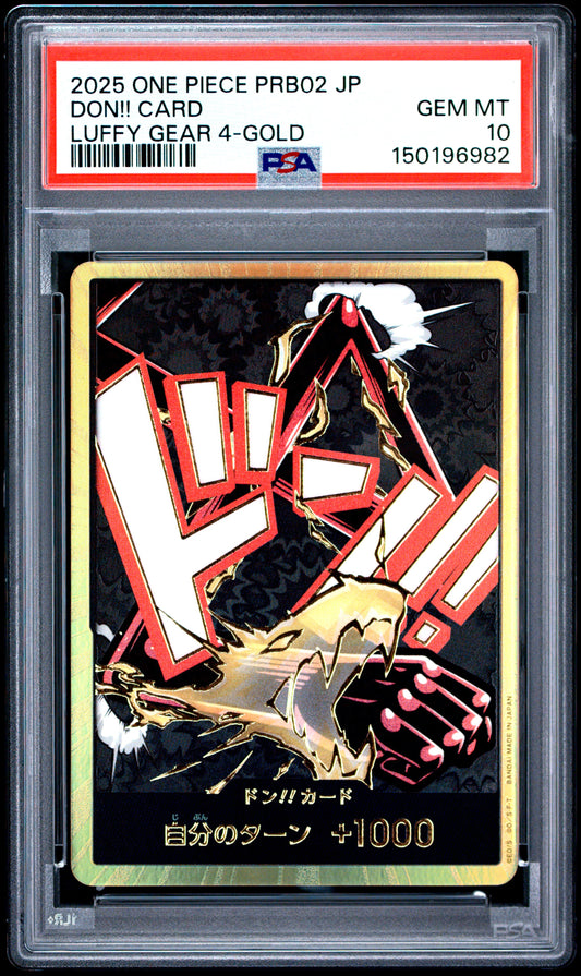 2025 One Piece PRB02 JP Premium Booster The Best Vol.2 DON!! Card Monkey D. Luffy Gear 4 Gold — PSA 10 Cert #150196982