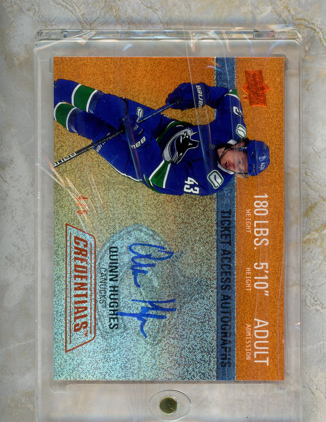 2021-22 Upper Deck Credentials Quinn Hughes Ticket Access Autograph #RTAA-QH Raw