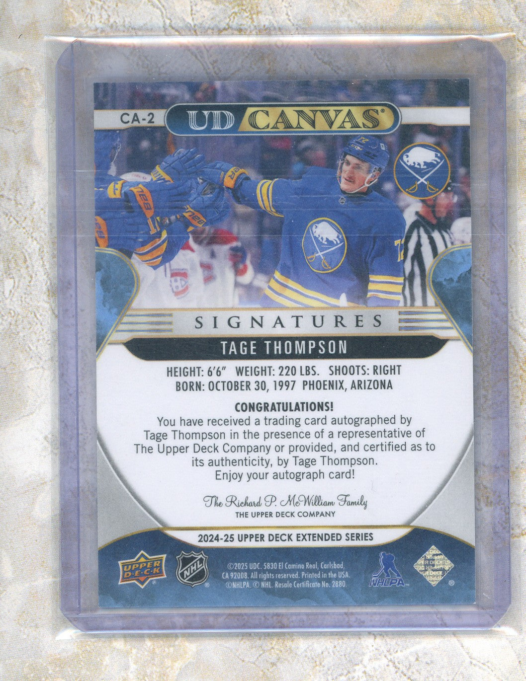 2024-25 Upper Deck Extended Series Tage Thompson UD Canvas Signatures #CA-2 /25 Raw